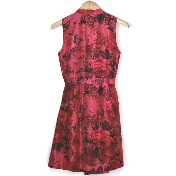 J Crew Pink Floral Sleeveless Taffeta Satin Fit and Flare Mini Dress Size 2 - Picture 9 of 16